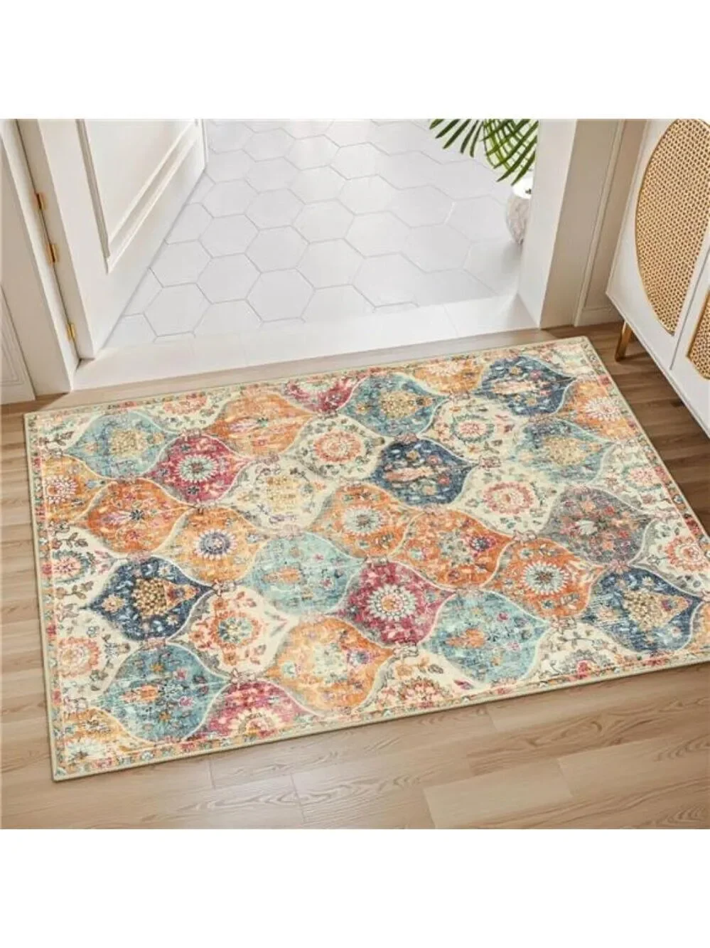 Moroccan trellis rug 2x3 washable non slip kitchen entryway bathroom rug